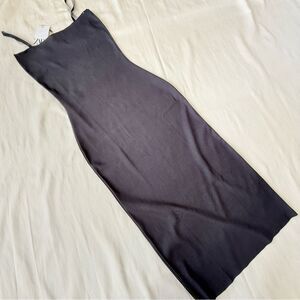 Zara Womens Bodycon Dress Midi Black Stretchy Straps Party Casual Large L